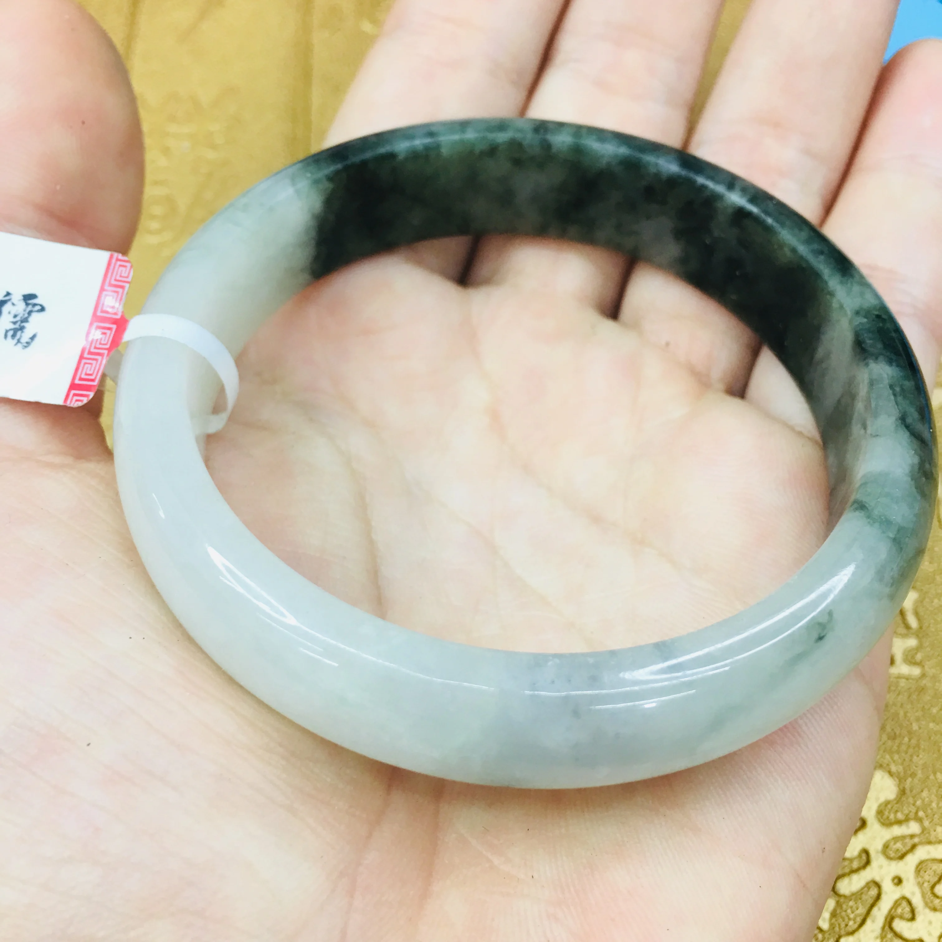 

Send A certificate natural Jadeite bracelets carved dark green 54-61mm two-color female jade bracelet jewelry gifts