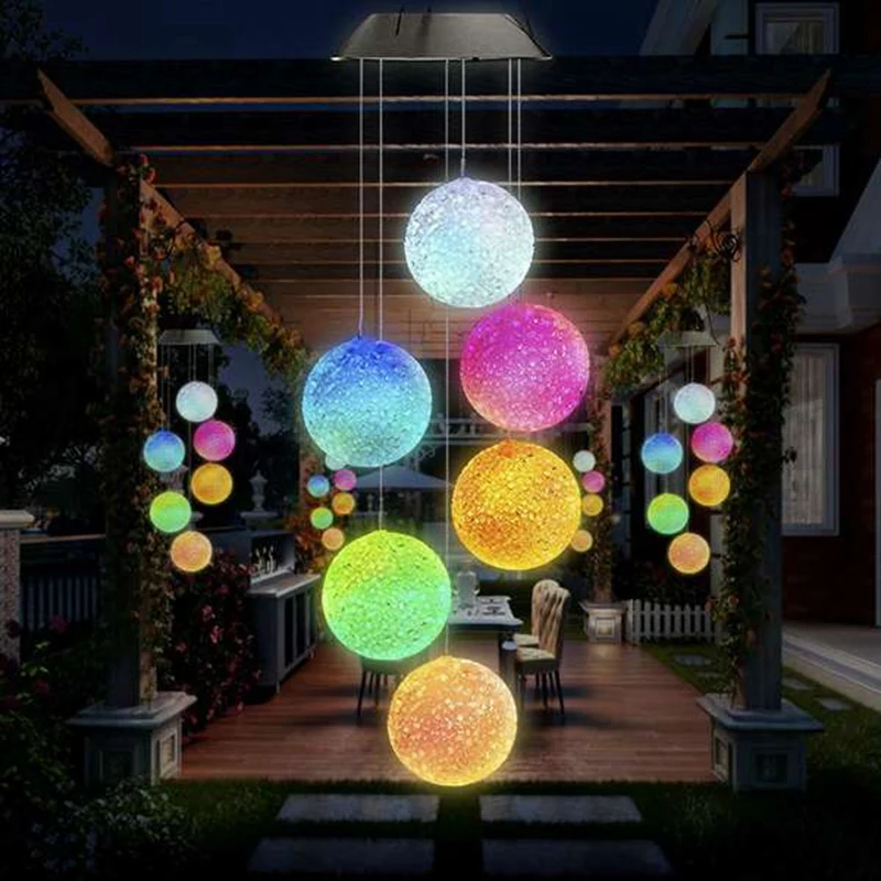 

2 Packs of Solar Ball Wind Chime Lights Colorful Color Changing LED Lights Garden Party Wedding Dinner Decoration Lights