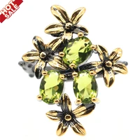 28x21mm gothic unique design vintage created green peridot cool black gold silver ring for ladies daily wear silver rings