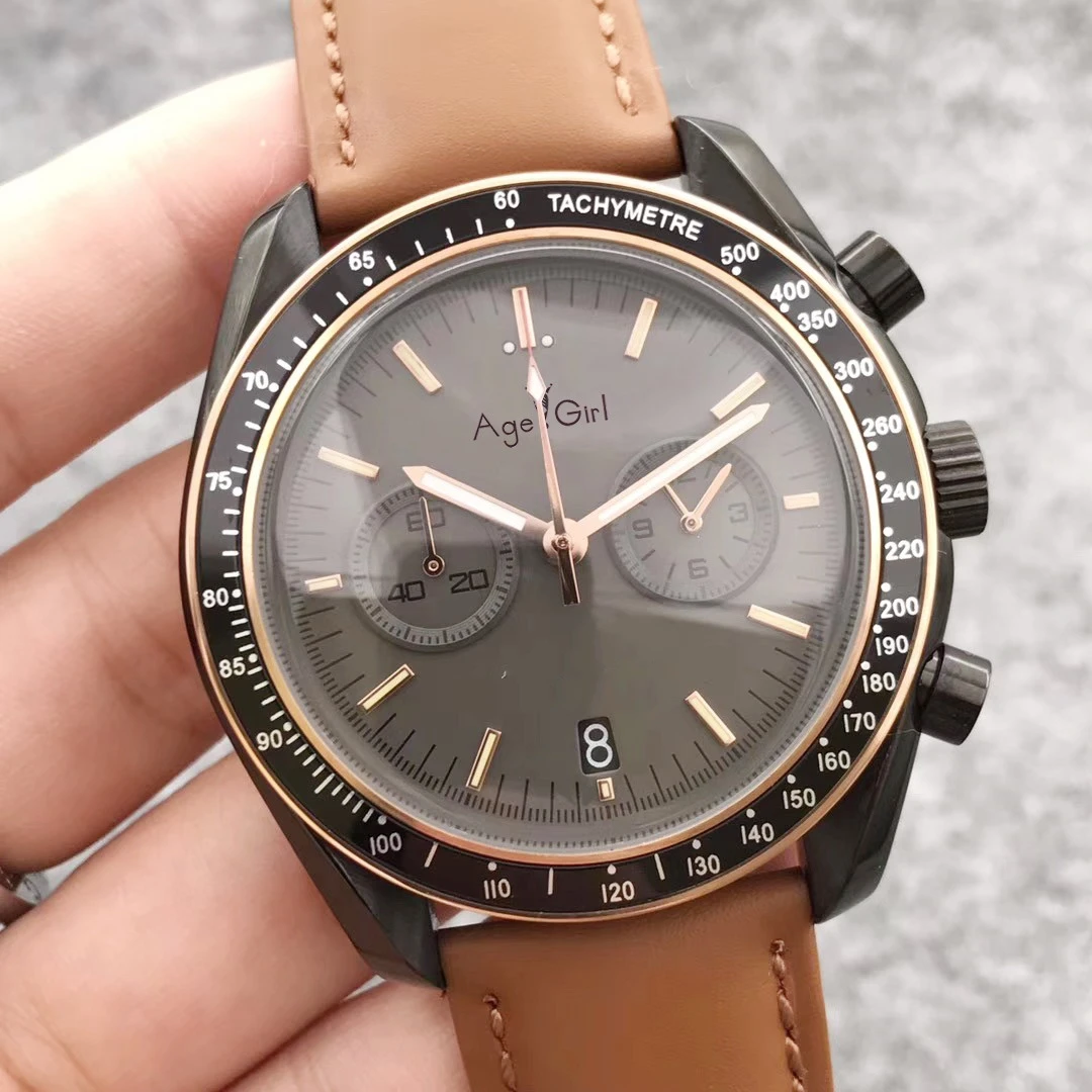 

Classic New Men Watch Speed Japanese OS2 Stainless Steel Chronograph Sapphire Canvas Black Leather Ceramic Bezel Sport AAA+