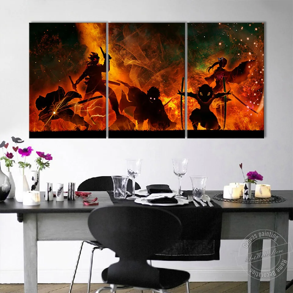 

Unframed 3 Piece Anime Demon Slayer Kimetsu No Yaiba Wall Picture for Living Room Decor Cartoon Painting Canvas Art Wall Decor