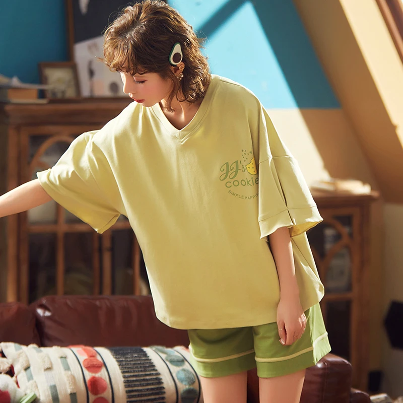 Женская свободная Пижама BZEL повседневная зеленая пижама больших размеров с