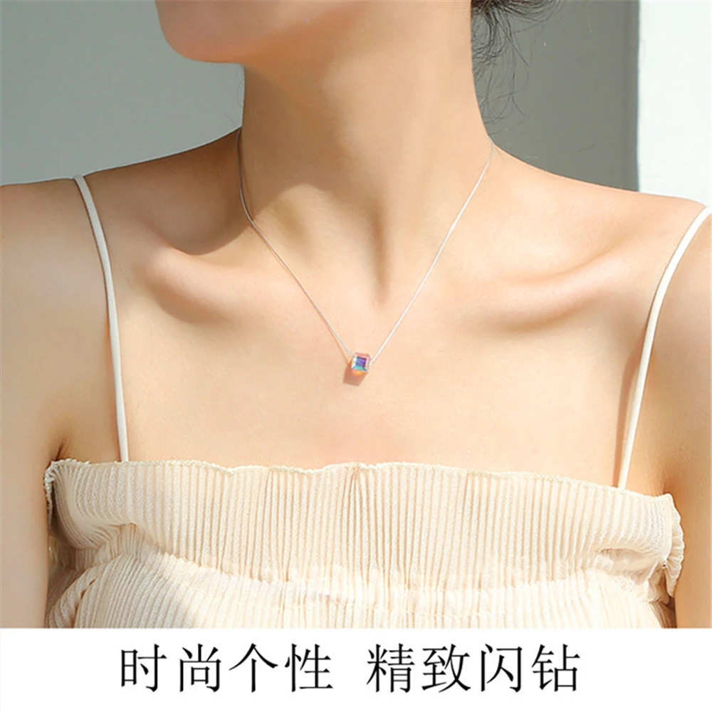 

Loredana Rubik's cube sugar necklace female clavicle chain simple fashion personality block crystal necklace