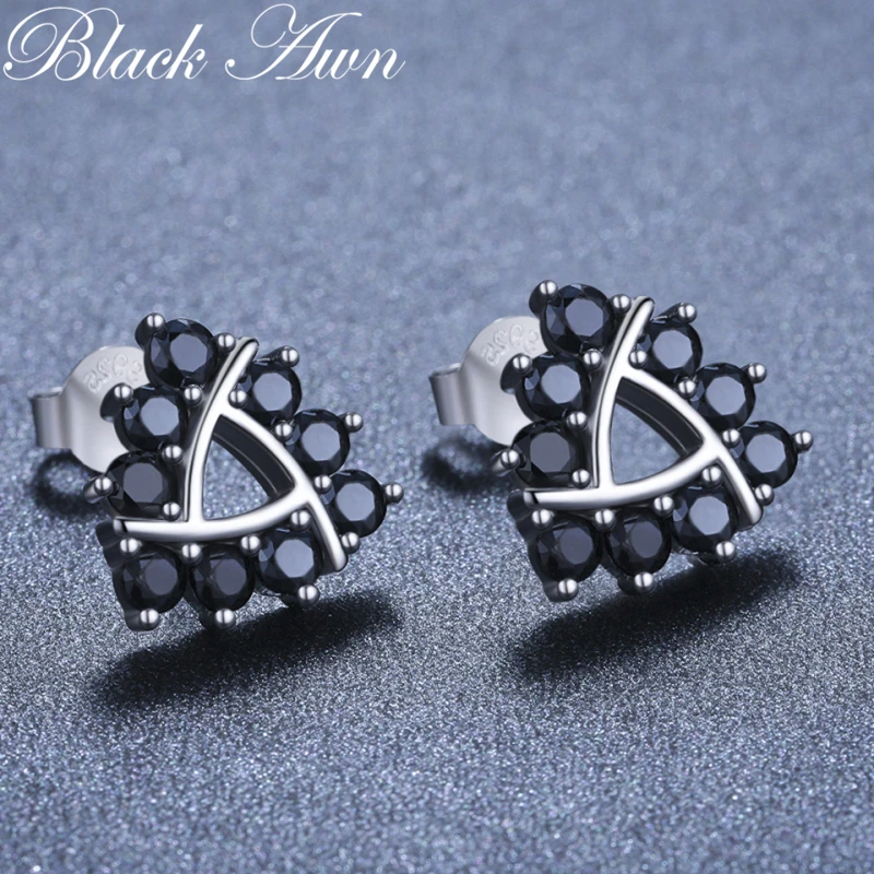 

Simple 100% Genuine 925 Sterling Silver Jewelry Black Spinel Stone Star Cute Party Stud Earrings for Women Bijoux Femme I112