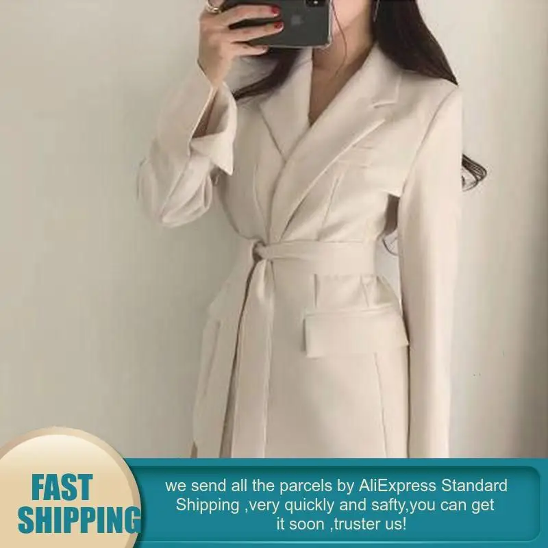 Длинный черный блейзер женская верхняя одежда с поясом женские блейзеры длинным