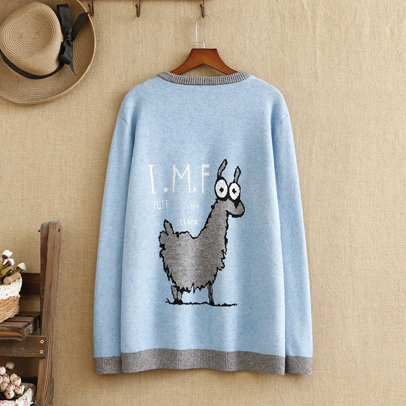 Швэдар плюс памеру для жанчын Мультфільмы Вязаная бавоўна з круглым выразам