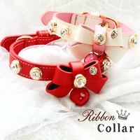 dog collar leash pet accessories cat real litchi pattern cowhide soft leather cattle hide calfskin cow skin bow tie diamond
