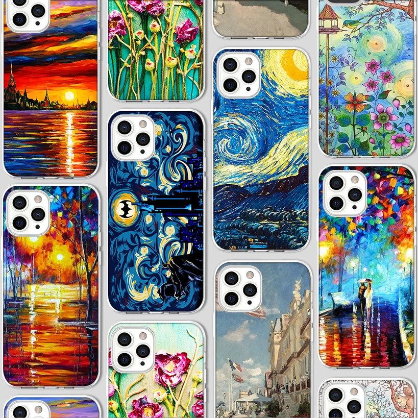 

Fashion Oil Painting Funda Case for Iphone 12 Case for IPhone 12 11 Pro XR 7 X XS Max Mini 8 6 6S Plus 5 5S SE 2020 Silicone TPU