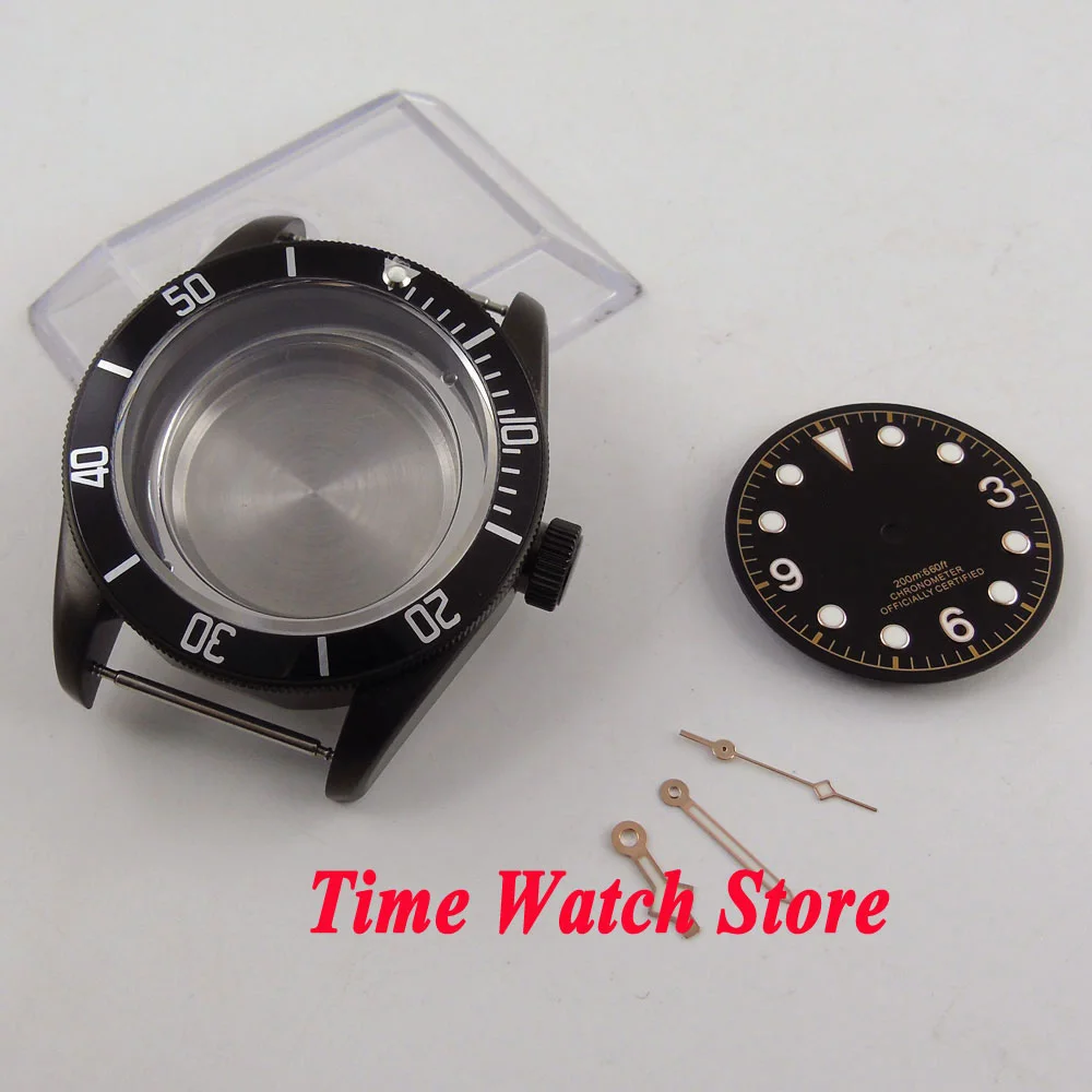 

Fit ETA 2836 MIYOTA 82 series movement 41mm sapphire glass Black PVD watch case +dial+hands C123