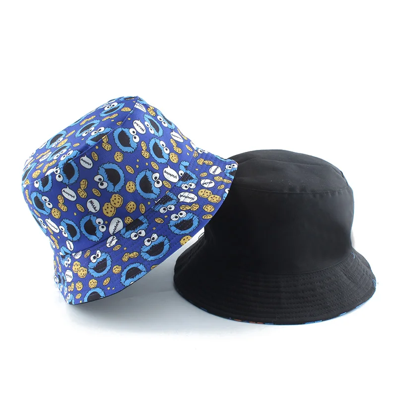 

Summer Fisherman Hat Reversible Cartoon Bucket Hats For Women Men Street Hip Hop Bucket Cap Vintage Printed Fishing Hat