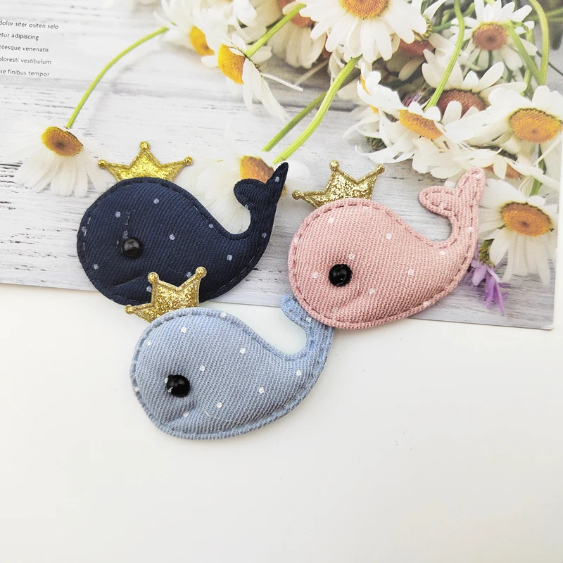 

20Pcs 3*3.5cm Crown whales Padded Appliques for DIY Hat Clothes Leggings Baby's Handmade Hair Clip crafts wholesale