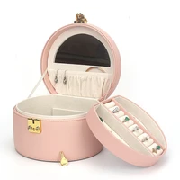 new exquisite portable pu leather jewelry boxes with lock multifunctional double layer ring necklace earrings watch storage box