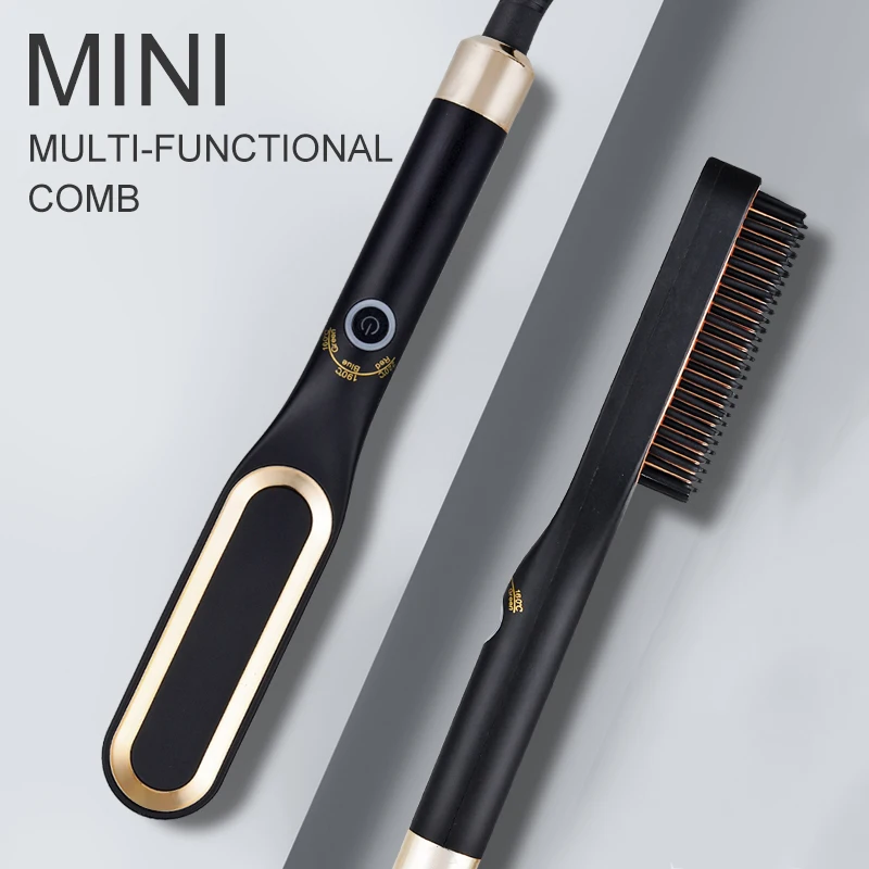 

Mini Hair Straightener Brush Hot Comb Iron Ceramic Men's Beard Comb Electric Heating Combs Profissional Straightener For Women