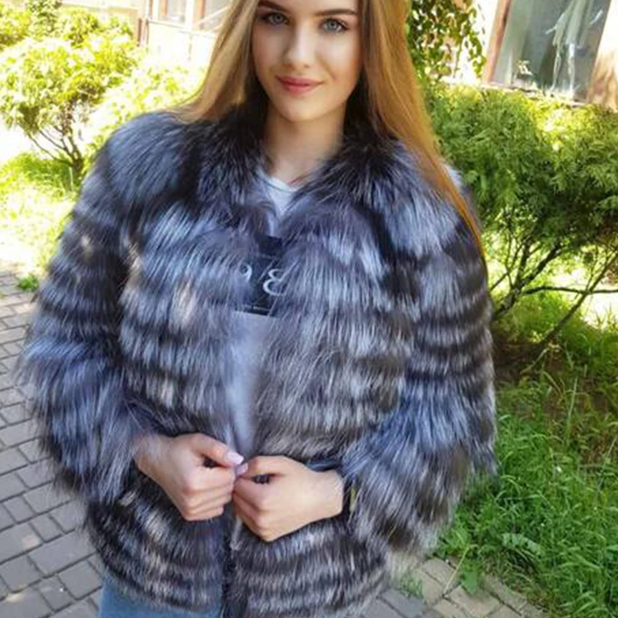 Шуба Из Меха чернобурки шуба из натурального меха женское меховое пальто новинка