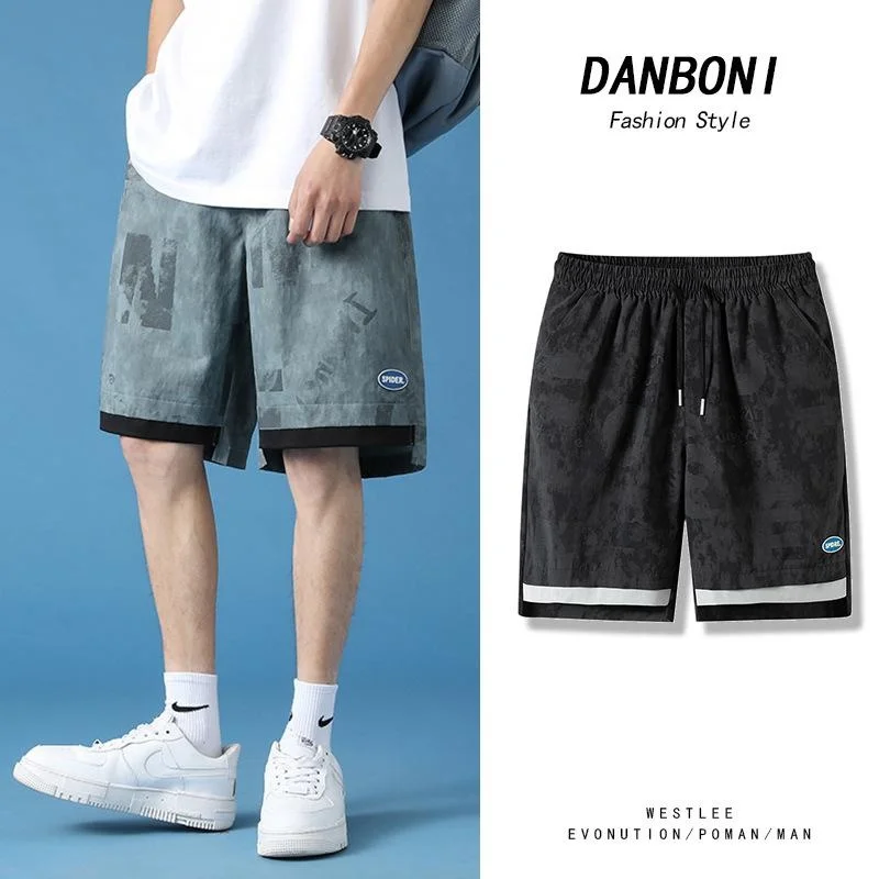 

Summer Sports Fitness Mens Shorts Loose Fashion Trend Stitching Five-point Pants Thin Mens Beach Pants Basketball Pants -40