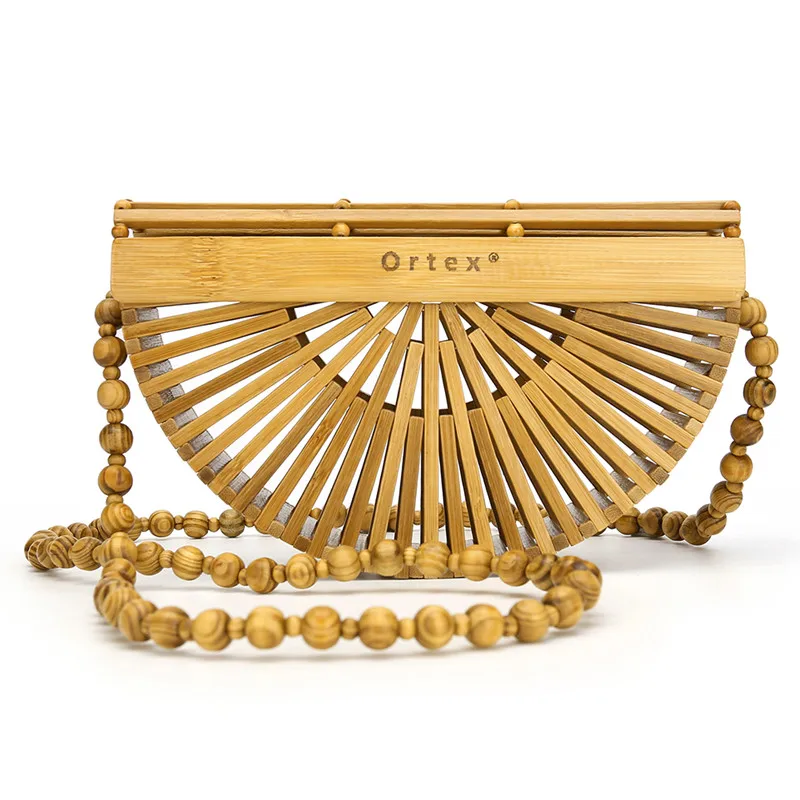 

Fashion Creative Wood Rattan Bamboo Semicircular Bag Woven Shoulder Crossbody Bohemia wind Bag Outdoor Beach Clutch Bag