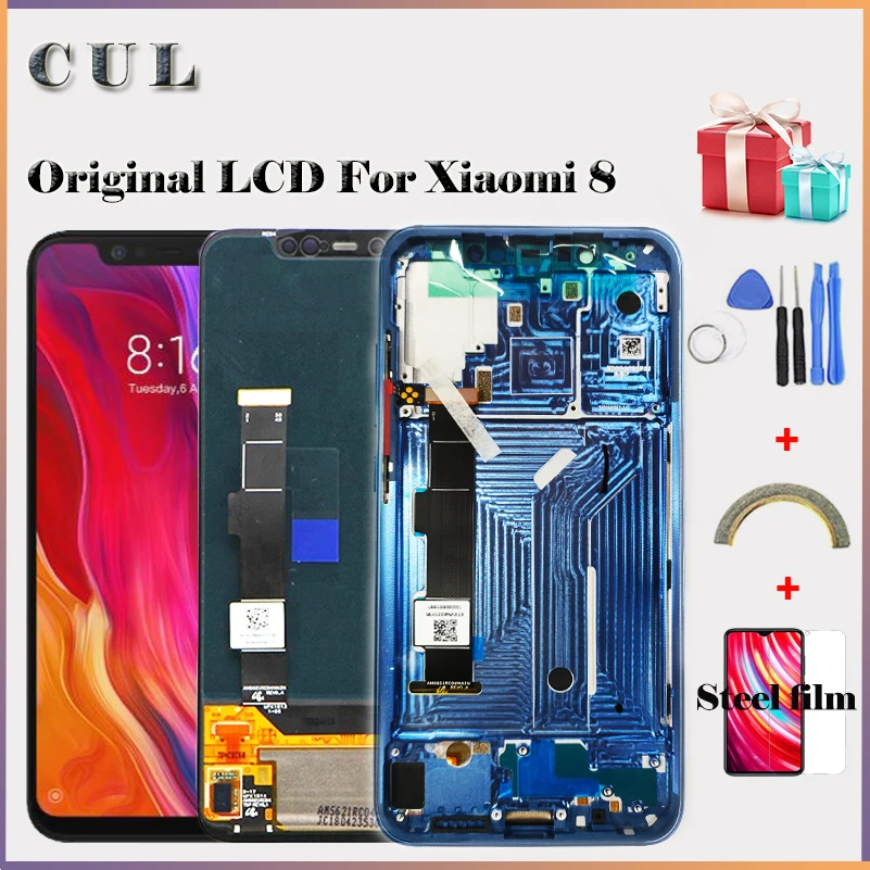 Pantalla AMOLED 100% Original para Xiaomi Mi 8 Mi8, montaje de digitalizador de pantalla t&aacute;ctil de reemplazo para Xiaomi M1803E1A LCD-0