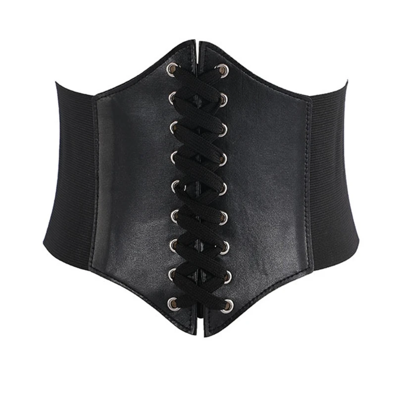 

Women Faux Leather Underbust Corset Waist Belt Steampunk Vintage Sexy Bustier Criss Cross Lace-Up Elastic Cincher Girdle