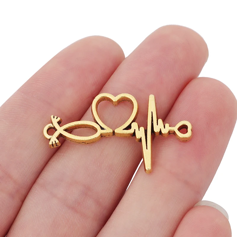 ZXZ 20 шт золотой тон сердцебиение соединитель &quotэлектрокардиограмма&quot Сердце