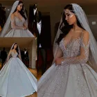 Блестящее свадебное платье с длинными рукавами, аппликацией из бисера