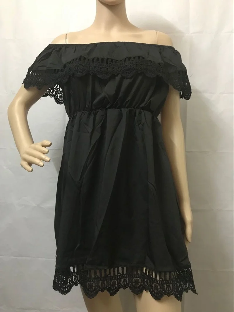 

Fashion Women vestidos Elegant Vintage sweet lace white Dress Stylish Sexy Slash Neck Casual Slim Beach Summer Sundress Female