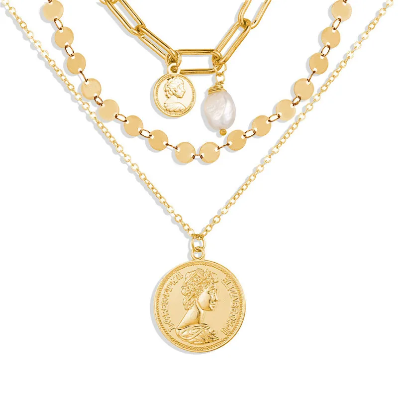 LETAPI старинных золотых Цвет монета с портретом подвес ожерелье из окисленного