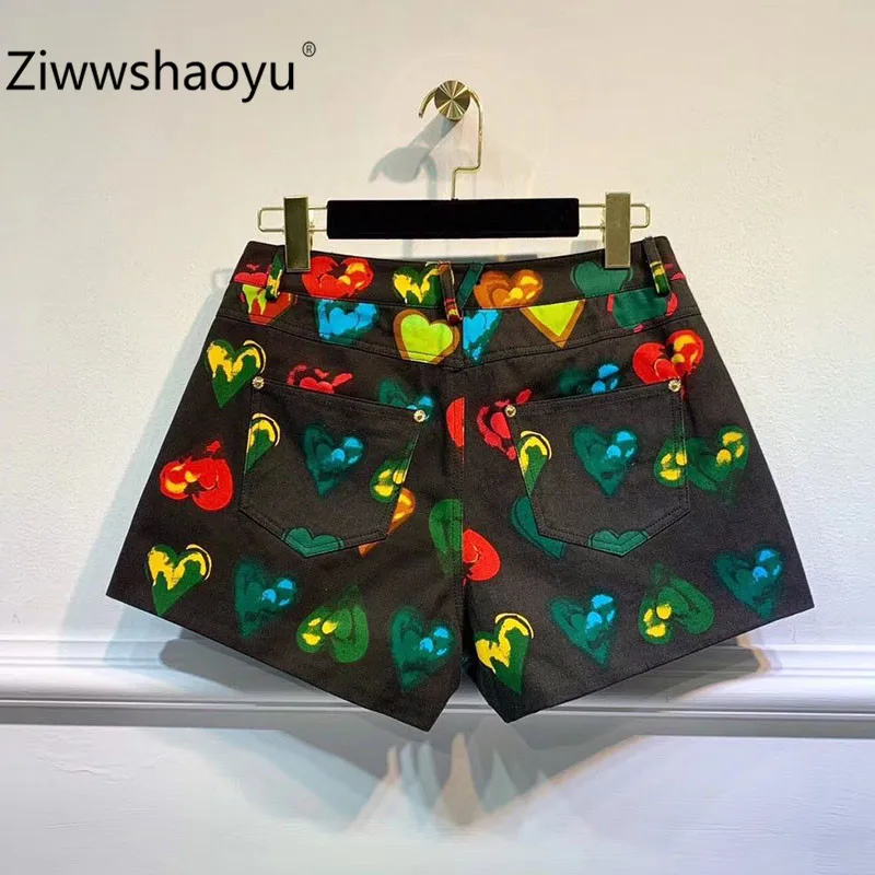 Ziwwshaoyu дизайнерские высококачественные осенние цветные шорты с принтом в форме сердца джинсовые Хлопковые женские