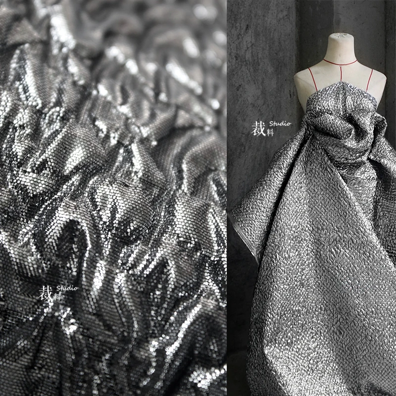 

Bubble Pleated 3D Special Heavy-grain Fabric Silver Profile Clothing Designer Fabric for patchwork