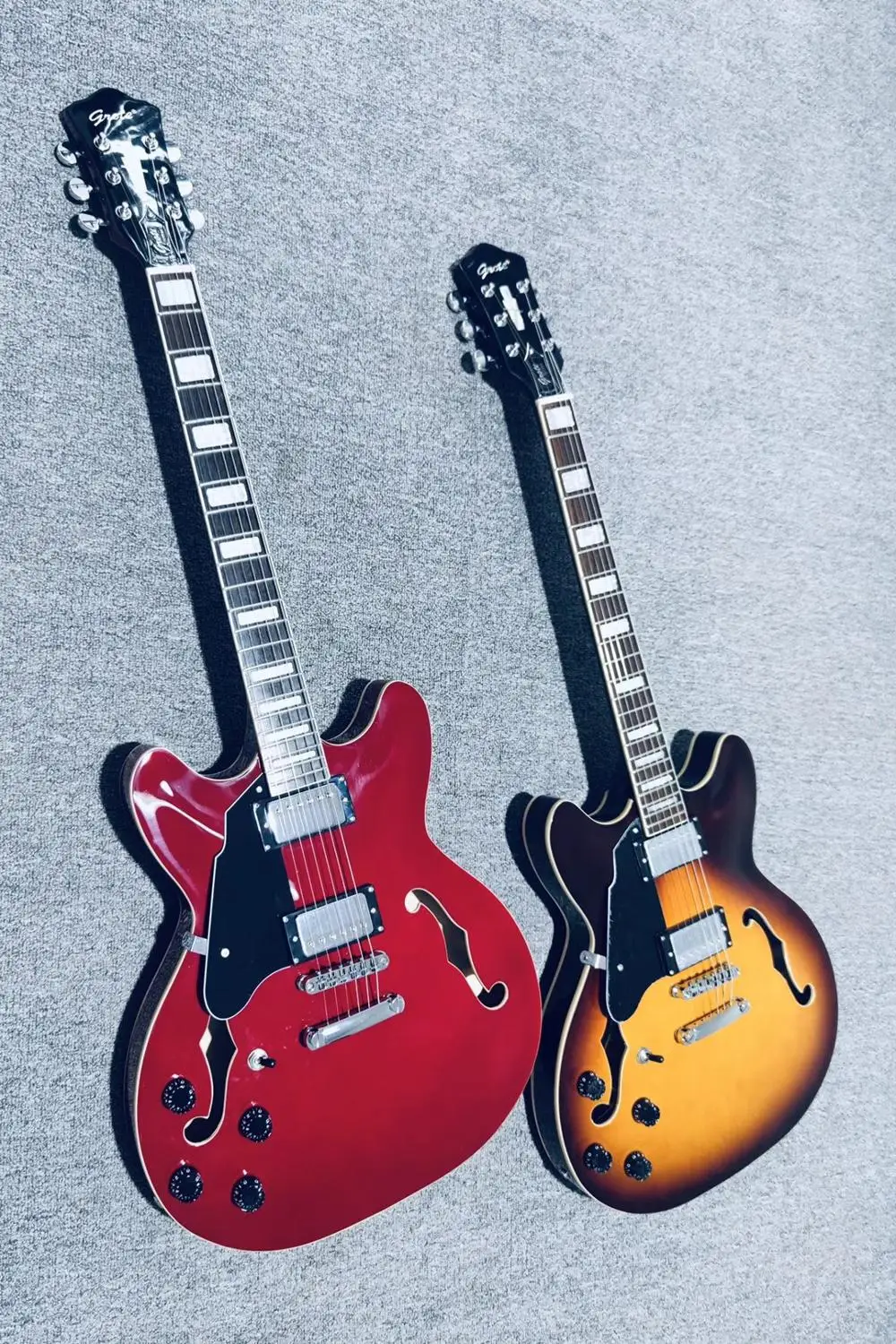 

Бесплатная доставка, под заказ, гитара для левой руки, электрическая джазовая гитара, профессиональная винтажная гитара ra, полый корпус, лев...