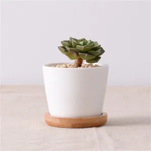 Цветочный горшок в форме маленького цилиндра с бамбуковым подносом, маленький настольный цветочный горшок для суккулентов, Зеленый горшок для украшения дома