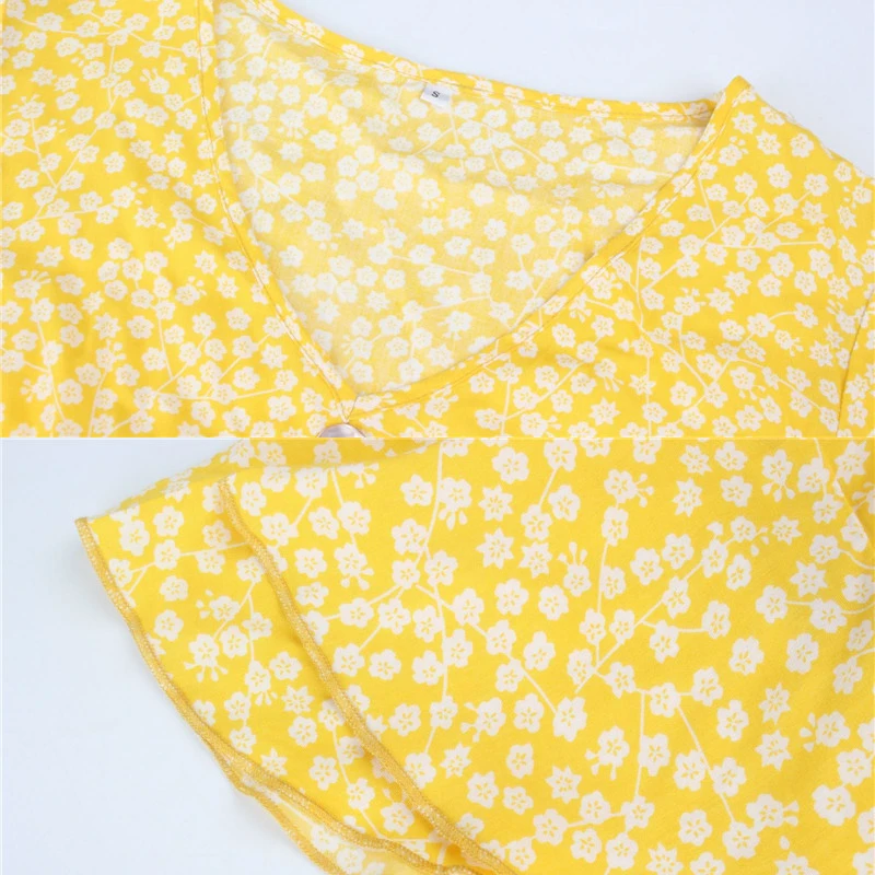 Женское платье на пуговицах с цветочным принтом V-образным вырезом | Женская