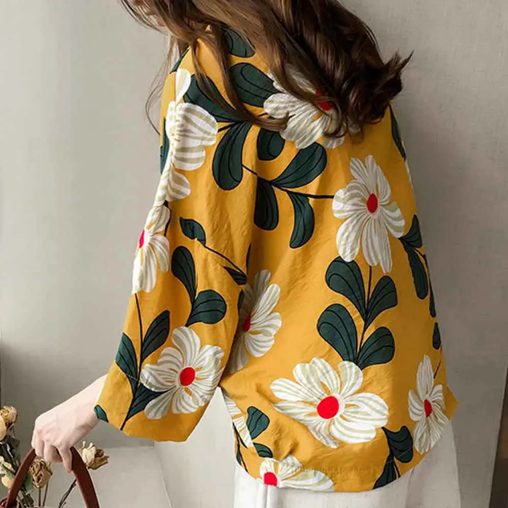 Новинка женская рубашка в стиле ретро с цветочным принтом свободная хлопковая