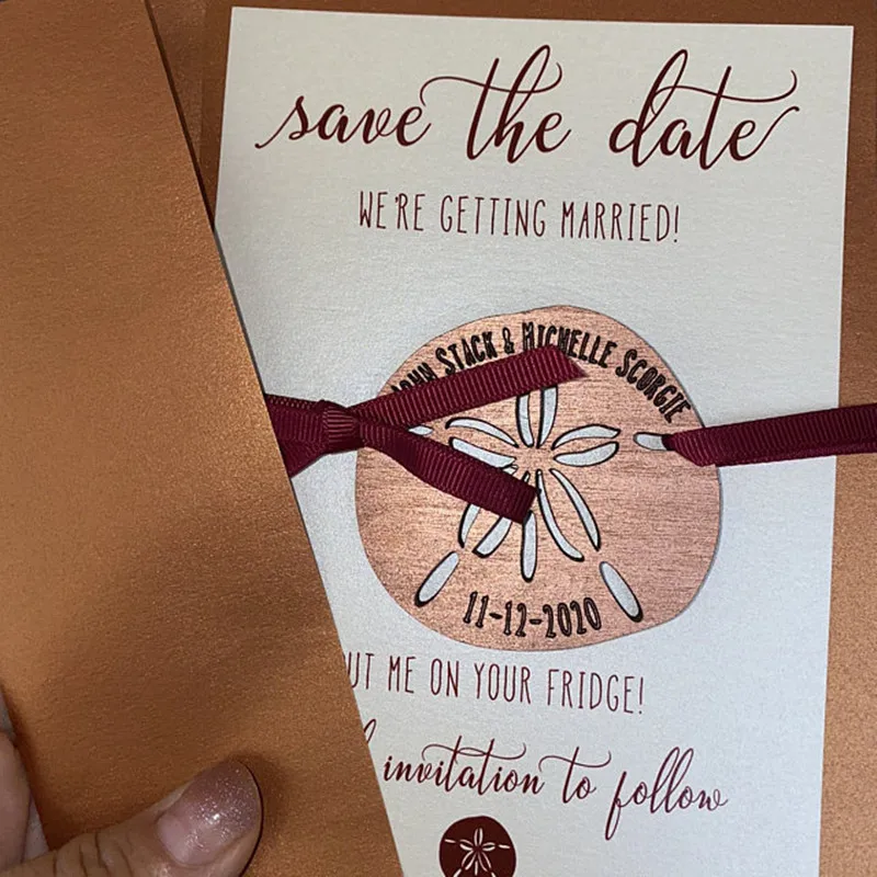 Свадебные деревянные магниты лазерной резки магнитные сохраняют дату