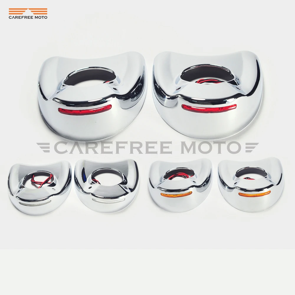 

Yellow light LED Chrome Fairing Mount Motorcycle Side Mirror Cover Shell case for Harley Electra Glide 1996-2016