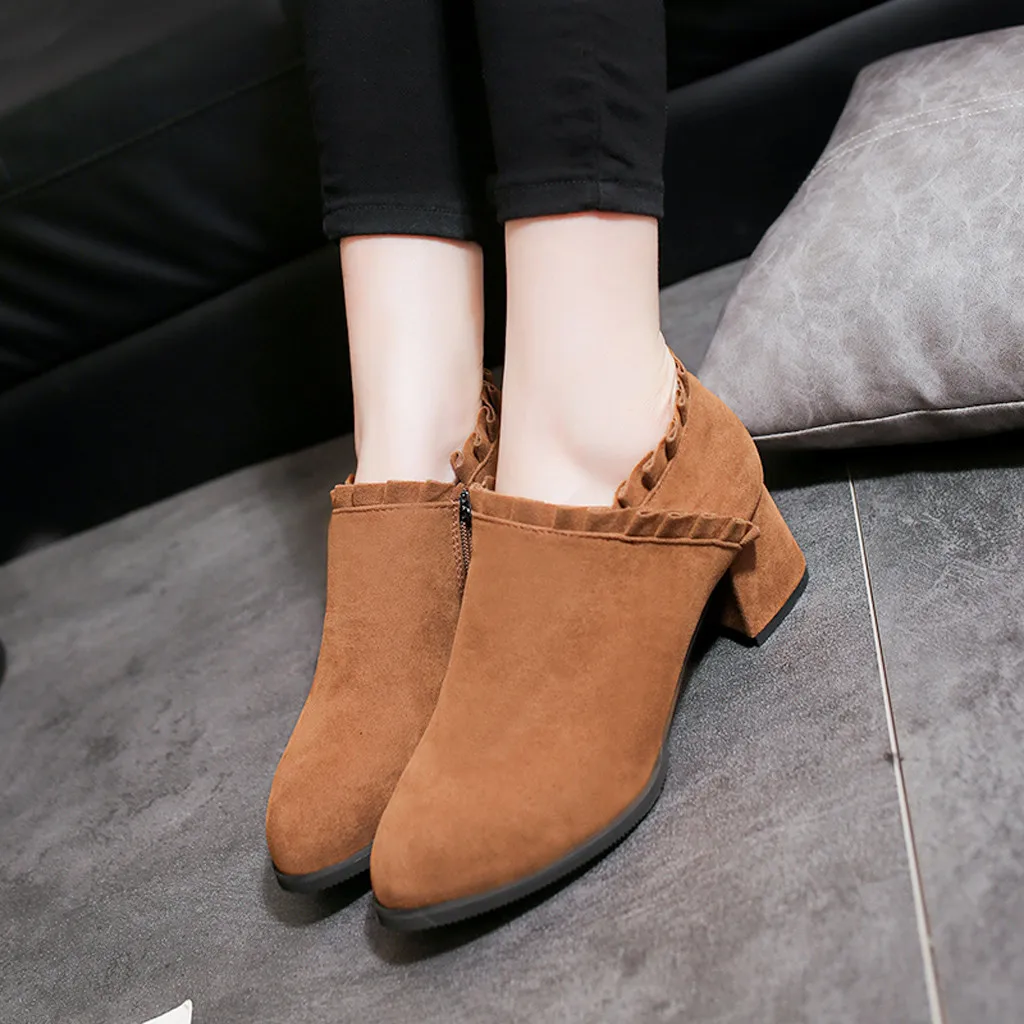 Vintage Women's Boots Suede Ladies Ankle Round Toe Short Booties Solid Black Brown Woman Shoes Winter For | Обувь