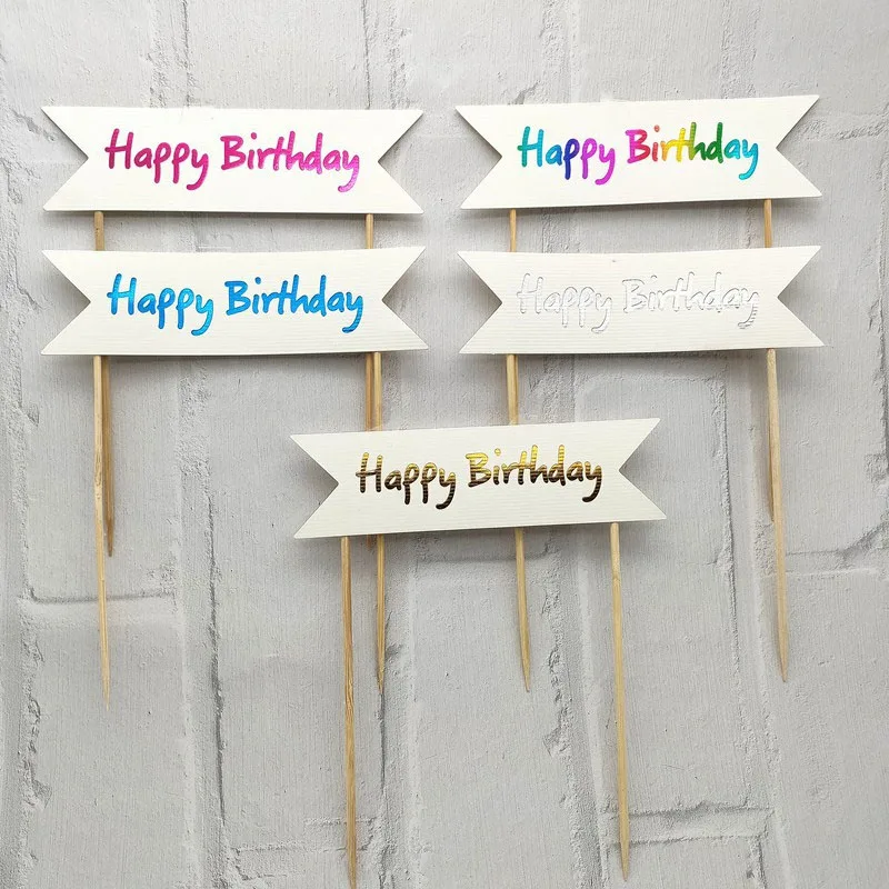 

1pcs Happy Birthday Cake Topper Plastic Letter Bamboo Sticks Cupcake Top Girls Birthday Party Dessert Table Decoration Supplies
