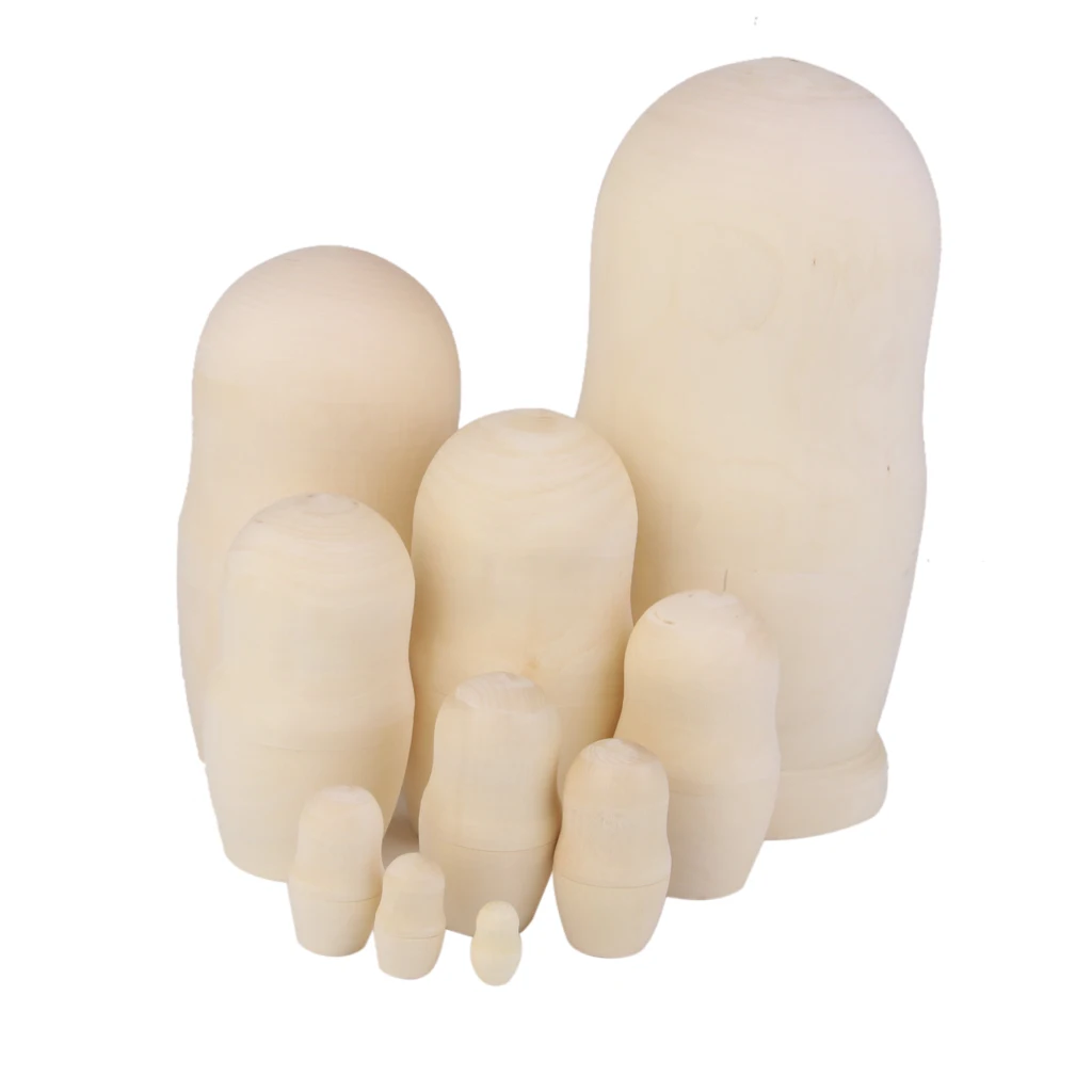 

10pcs Blank Unpainted Matryoshka Babushka Russian Nesting Paint Your Wood Dolls