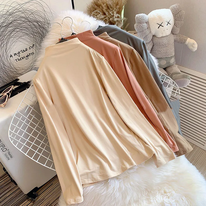 

Повседневная футболка Женская Теплая Бархатная Базовая рубашка осень-зима Корейская Мягкая внутренняя одежда Весна 2022 джемпер розовые жен...