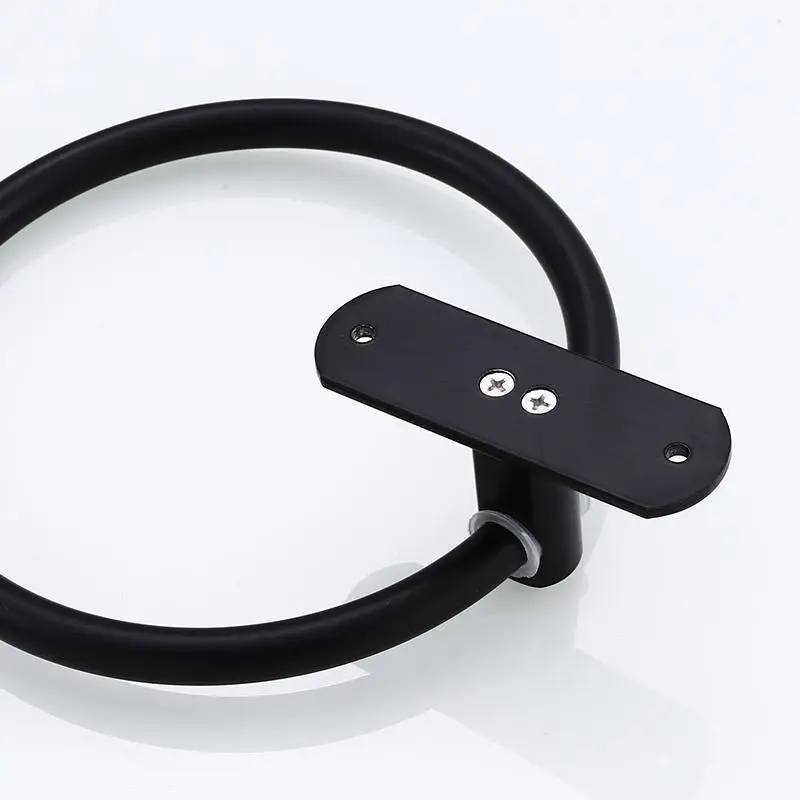 Черный алюминиевый настенный держатель для полотенец Круглый с кольцом Полка