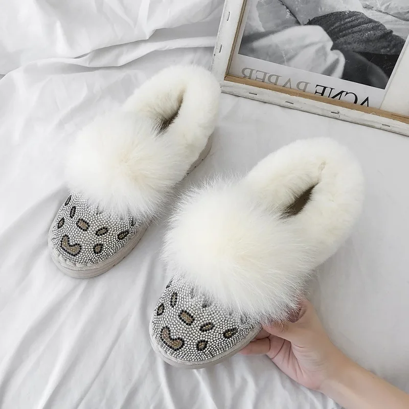 Winter boots women home fur flats shoes boots female women shoes winter fashion rhinestone booties woman snow boots women ladies