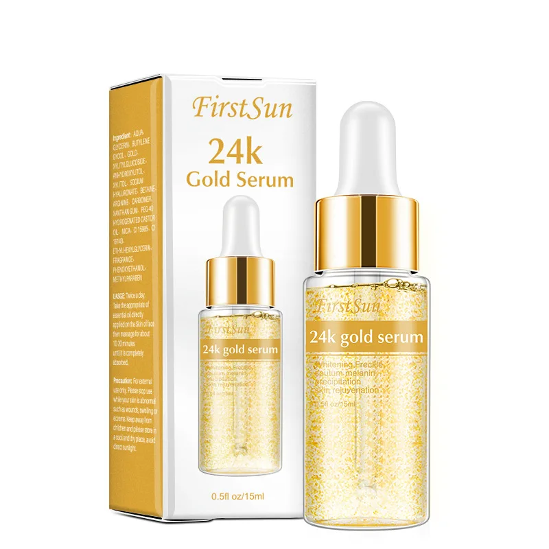 

15ml 24K Gold Serum Hyaluronic Acid Six Petides Collagen Face Serum Vitamin C Whitening Shrink Pore Essence Anti Aging Skin Care