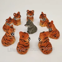 wood tiger statue kawaii handmade craft figurine carving model cute animal statue gifts home decor lovely sculpture