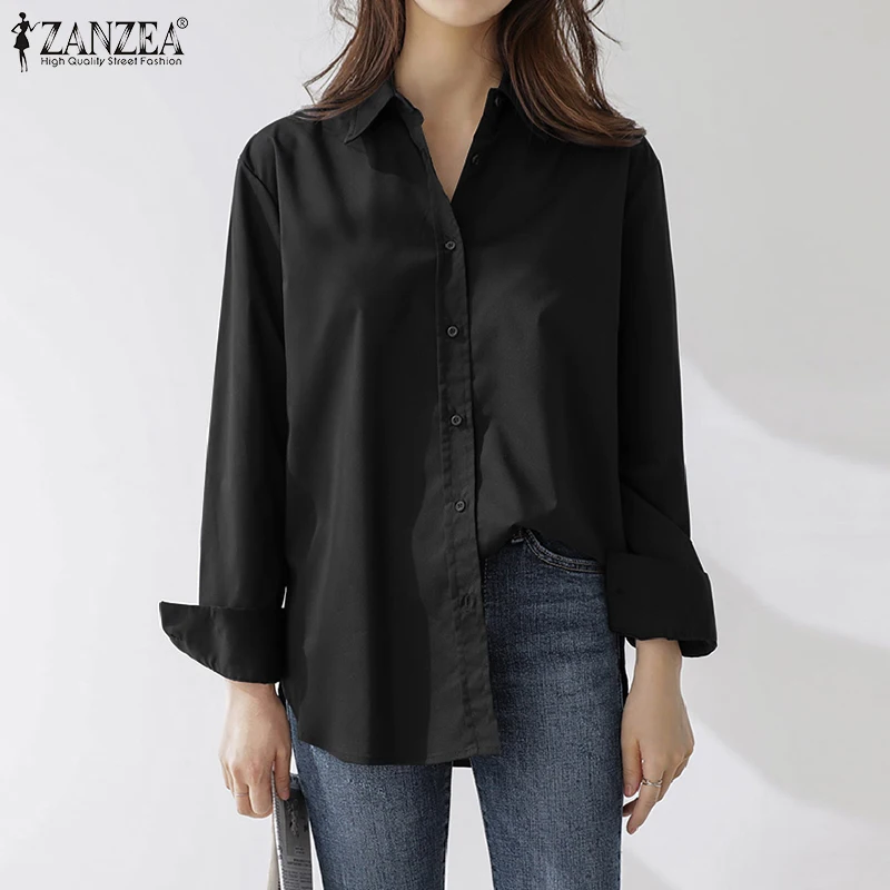 

5XL ZANZEA Fashion Women's Lapel Neck Shirt Casual Long Sleeve Tops Female Solid Office Work Blouse Buttons Down Blusas Chemise