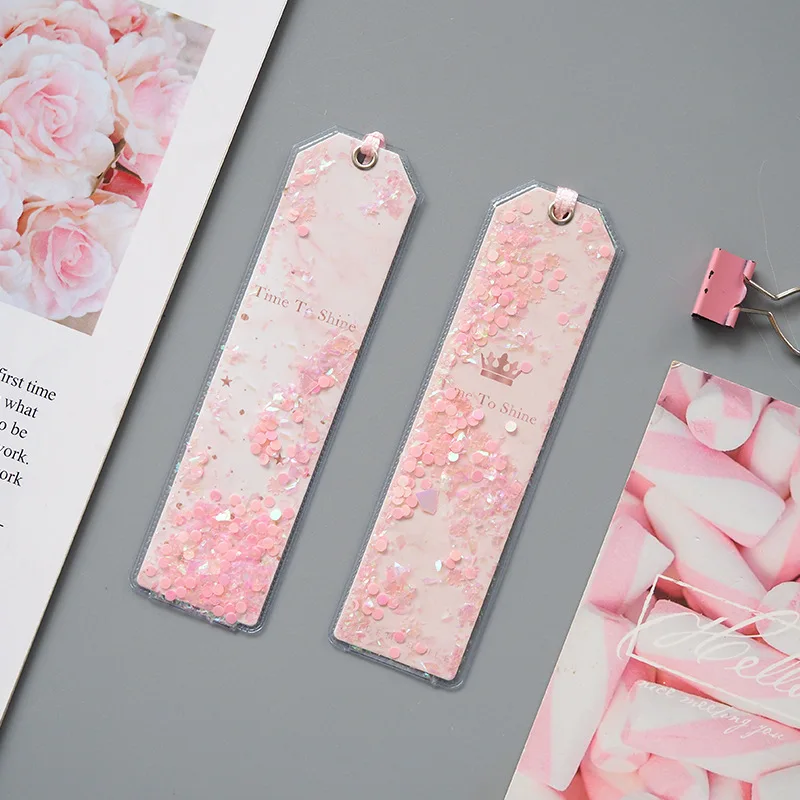 

50*160mm Pink Sequins 1pcs Child 8g Student Paper Bookmark Pu