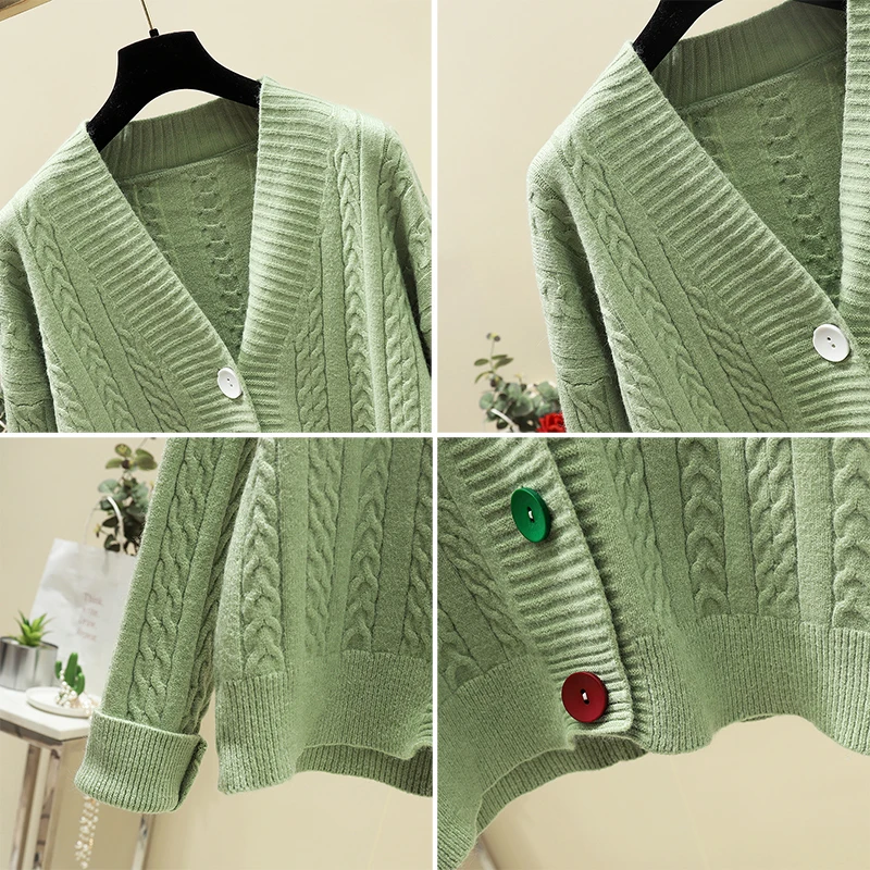 Женский трикотажный свитер на пуговицах с V-образным вырезом |