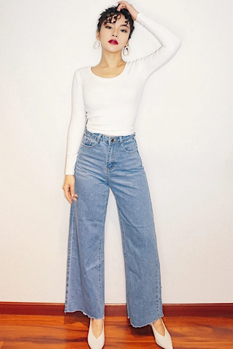 2019 Новая мода Женская одежда Ретро Высокая талия Свободные прямые Леггинсы