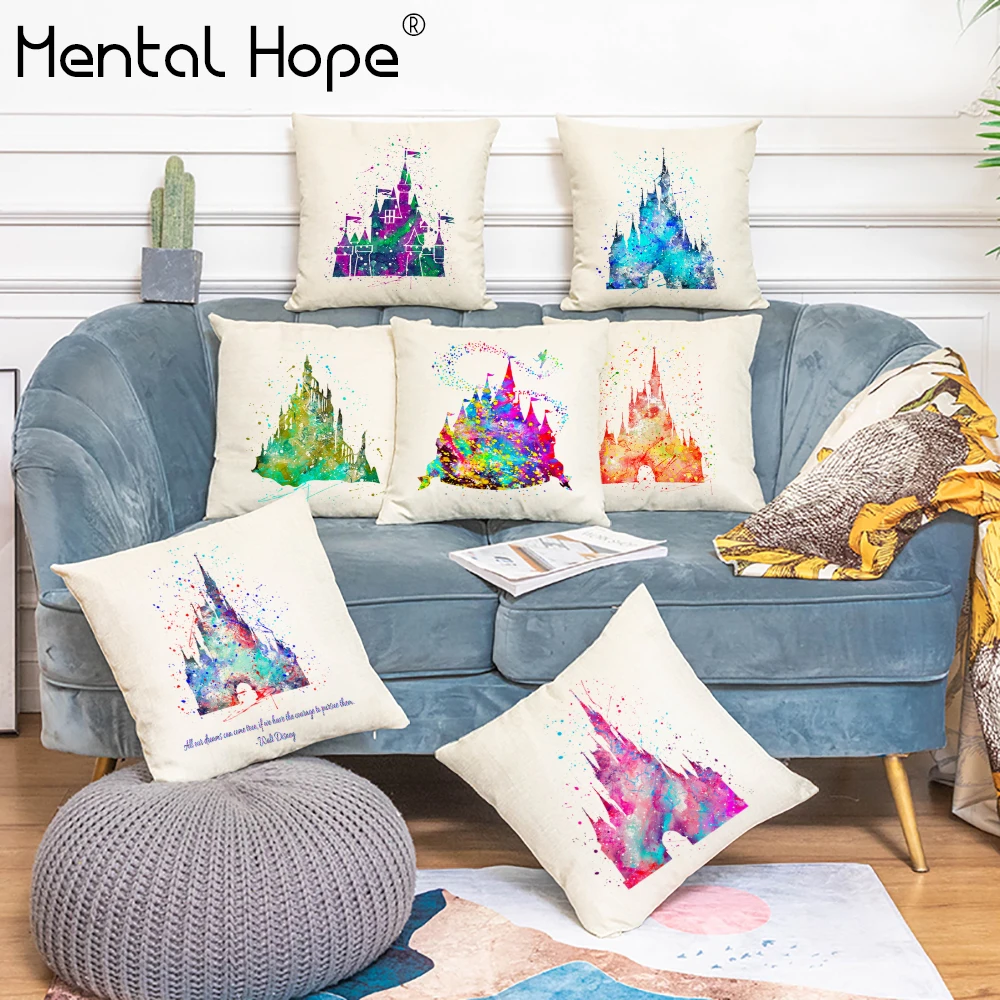 Подушка для гостиной разные цвета Ретро стиль с принтом &quotзамок&quot декоративная