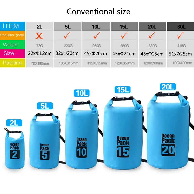 

Waterproof Dry Bag Outdoor Beach PVC Buckled Floating Rafting Storage Bags Sack Travel Boating Accessories