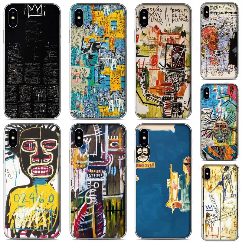 

Jean Michel Basquiat Art Graffiti Phone Case For Clear-Iphone 5 5s se 6 6s 7 8 11 12 X Xs Xr Pro Plus Max Mini Cover