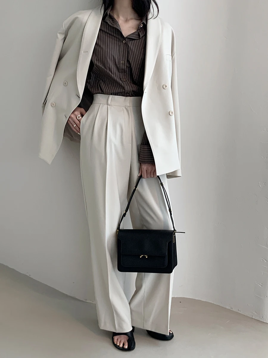 

High-Quality Office Setup Women'S Elegant Two-Piece Suit Vogue Double-Breasted Blazer And High-Waist Wide-Leg Pants Outfit